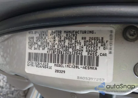 2003 Toyota Avalon Xl from USA, damaged, VIN 4T1BF28B13U312846